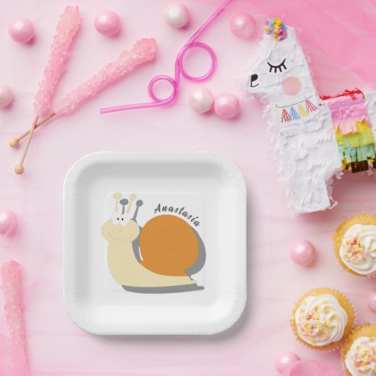 かわいい漫画のカタツムリパーソナライズされた ペーパープレート (パーティー)