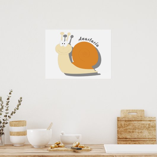 かわいい漫画のカタツムリパーソナライズされた ポスター (キッチン)