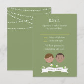 かわいい漫画のカップルが描かれたウェディング ポートレート 招待状 (正面/裏面)