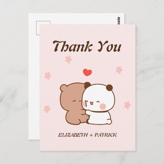 かわいい漫画のカップル、かわいいクマ&パンダありがとう ポストカード (正面/裏面)