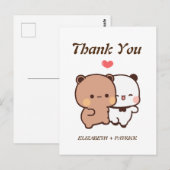 かわいい漫画のカップル、Kawaii クマ & パンダ ありがとう ポストカード (正面/裏面)
