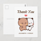 かわいい漫画のカップル、Kawaii クマ & パンダ 感謝 ポストカード (正面/裏面)