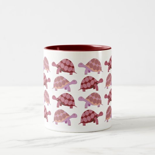 かわいい漫画のカメパターン ツートーンマグカップ (中央)