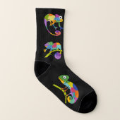 かわいい漫画のカメレオンが鮮やかな色でイラスト化 ソックス (右外側)