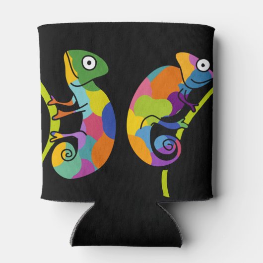 かわいい漫画のカメレオンの明るい色パーソナライズされた合い 缶クーラー (裏面)