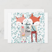 かわいい漫画のキツネのカップル 案内ポストカード (正面/裏面)