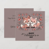 かわいい漫画のキツネの恋人たちハートバレンタインデー シーズンカード (正面/裏面)