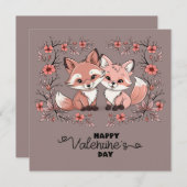 かわいい漫画のキツネ好きのハート ヴァレンタインデー シーズンカード (正面/裏面)