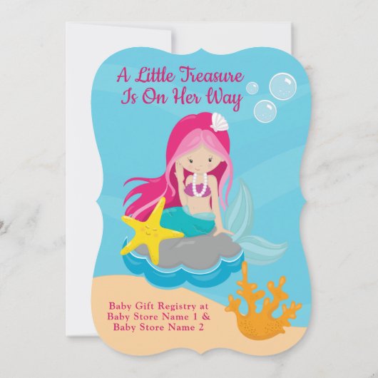 かわいい漫画のキャラクターマーメイドベビーシャワーデザイン 招待状 (裏面)