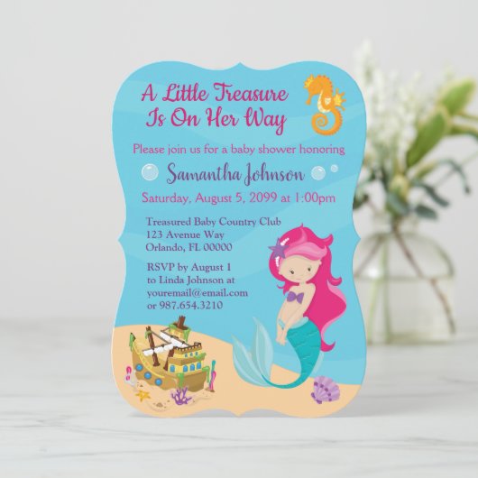 かわいい漫画のキャラクターマーメイドベビーシャワーデザイン 招待状 (スタンド正面)