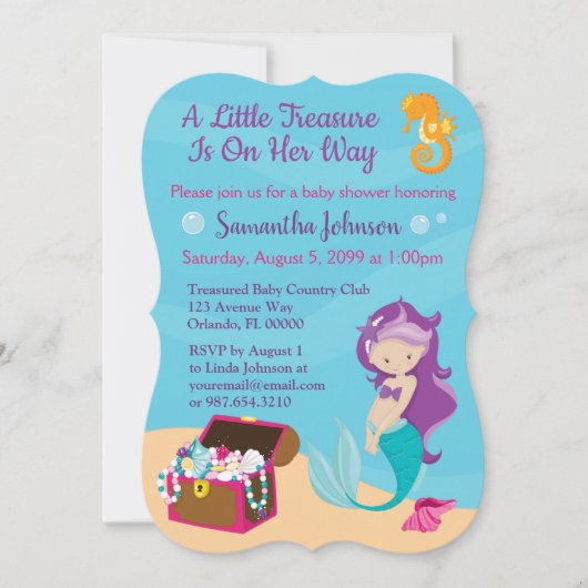 かわいい漫画のキャラクターマーメイドベビーシャワーデザイン 招待状 (正面)