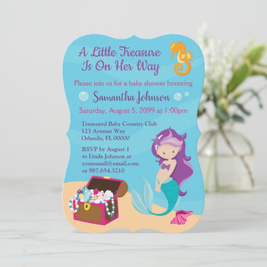 かわいい漫画のキャラクターマーメイドベビーシャワーデザイン 招待状 (スタンド正面)