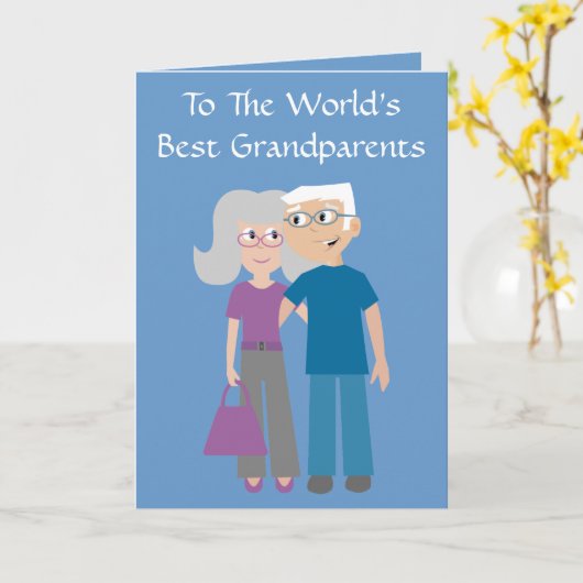 かわいい漫画のキャラクター祖父母のデイカード カード (黄色い花)