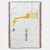 かわいい漫画のキリンおよび鳥 スローブランケット (正面縦)