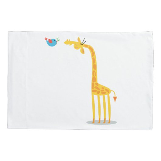 かわいい漫画のキリンおよび鳥 枕カバー (裏面)