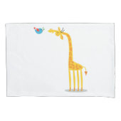 かわいい漫画のキリンおよび鳥 枕カバー (正面)