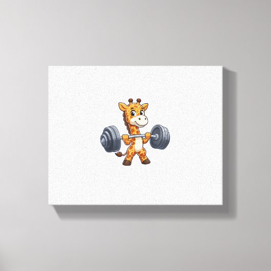 かわいい漫画のキリンがウェイトリフティングする フィットネスジム キャンバスプリント (正面)