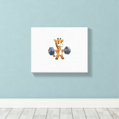 かわいい漫画のキリンがウェイトリフティングする フィットネスジム キャンバスプリント (インサイチュ (ウッドフロア))