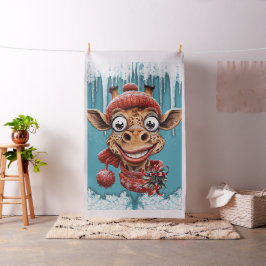 かわいい漫画のキリンと冬の魔法。 ファブリック