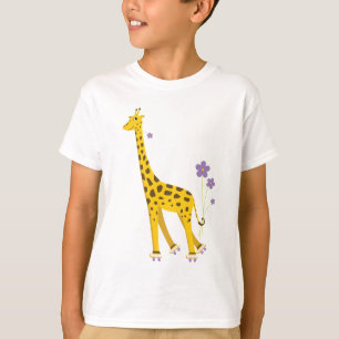 かわいい漫画のキリンのスケートで滑るは長袖をからかいます Tシャツ
