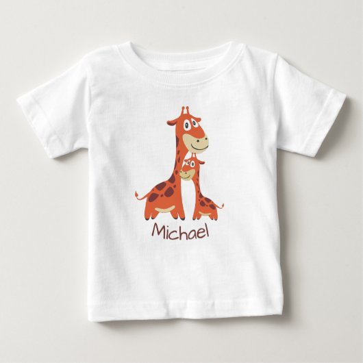 かわいい漫画のキリンパーソナライズされた ベビーTシャツ (正面)