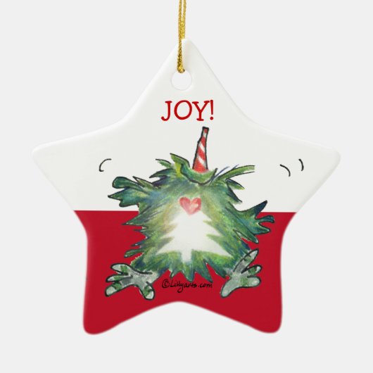 かわいい漫画のキーウィのクリスマスの星のオーナメント セラミックオーナメント (正面)