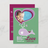 かわいい漫画のクジラの子供の教室バレンタイン写真 招待状 (正面/裏面)