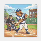 かわいい漫画のクマが野球をする マグネット (正面)