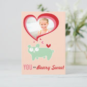 かわいい漫画のクマの子供の教室バレンタイン写真 招待状 (スタンド正面)