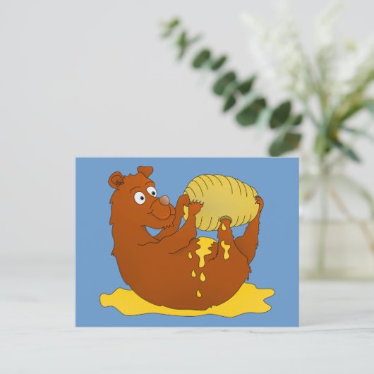 かわいい漫画のクマ食べ物のハチミツ ポストカード (スタンド正面)