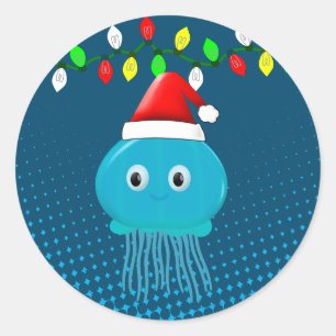 かわいい漫画のクラゲのサンタハットクリスマスライト ラウンドシール