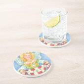 かわいい漫画のクリスマスエンジェルハロー joy バナー付き コースター (側面)