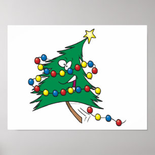 かわいい漫画のクリスマスツリーキャラクター ポスター