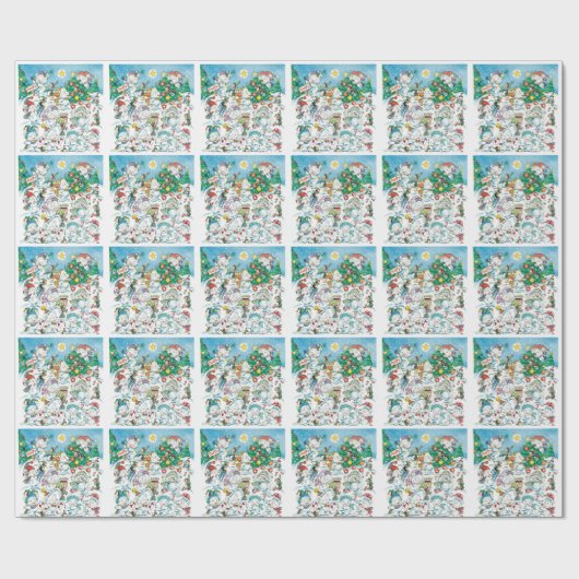 かわいい漫画のクリスマスポーラベアペンギンパーティー ラッピングペーパー (フラット)