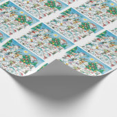 かわいい漫画のクリスマスポーラベアペンギンパーティー ラッピングペーパー (角)