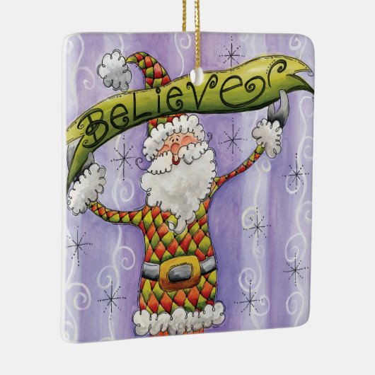 かわいい漫画のクリスマス信じ、私はサンタで セラミックオーナメント (右)