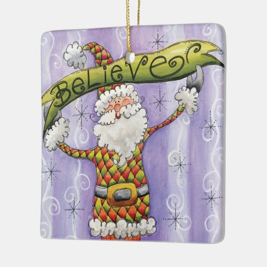 かわいい漫画のクリスマス信じ、私はサンタで セラミックオーナメント (左)