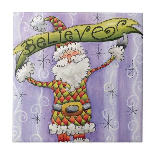 かわいい漫画のクリスマス信じ、私はサンタで タイル (正面)