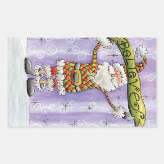 かわいい漫画のクリスマス信じ、私はサンタで 長方形シール (正面)