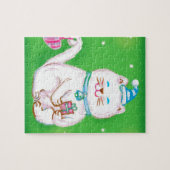 かわいい漫画のクリスマス猫 サンタ帽をかぶったクリスマス猫 ジグソーパズル (横)