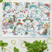 かわいい漫画のクリスマス・ポーラーベア・ペンギンパーティ キッチンタオル (折り畳み)