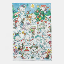 かわいい漫画のクリスマス・ポーラーベア・ペンギンパーティ キッチンタオル