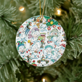 かわいい漫画のクリスマス・ポーラーベア・ペンギンパーティ セラミックオーナメント