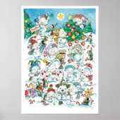 かわいい漫画のクリスマス・ポーラーベア・ペンギンパーティ ポスター (正面)