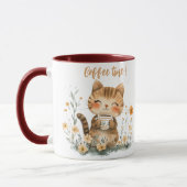かわいい漫画のコーヒー好きの猫のマグカップ マグカップ (左)