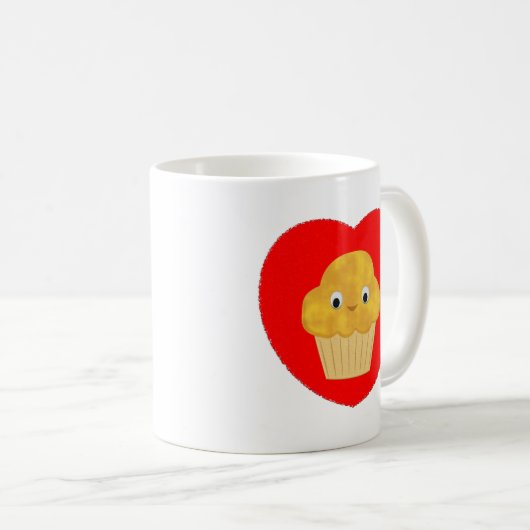 かわいい漫画のコーンマフィン赤いハートコーヒーマグ コーヒーマグカップ (正面右)