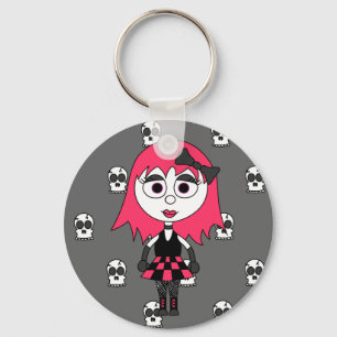 かわいい漫画のゴシックの女の子およびスカルKeychain キーホルダー