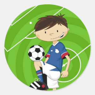 かわいい漫画のサッカーのフットボールの男の子 ラウンドシール