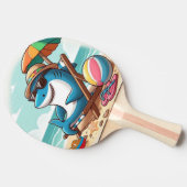 かわいい漫画のサメの上のビーチ 卓球ラケット (横)