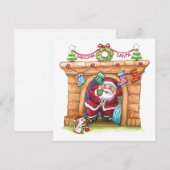 かわいい漫画のサンタクロースが煙突から降りてくる シーズンカード (正面/裏面)